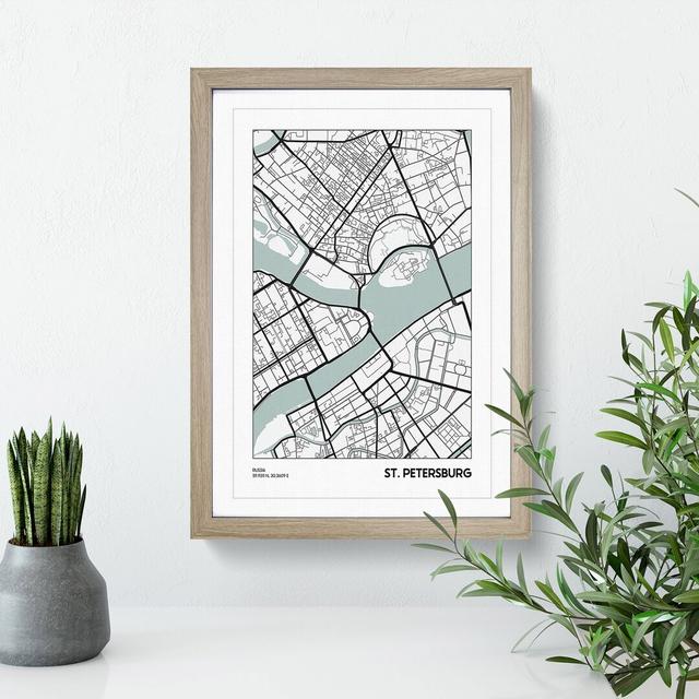 Map St Petersburg Russia - Picture Frame Graphic Art East Urban Home Frame Option: Oak, Size: 48cm H x 36cm W x 2cm D on Productcaster.