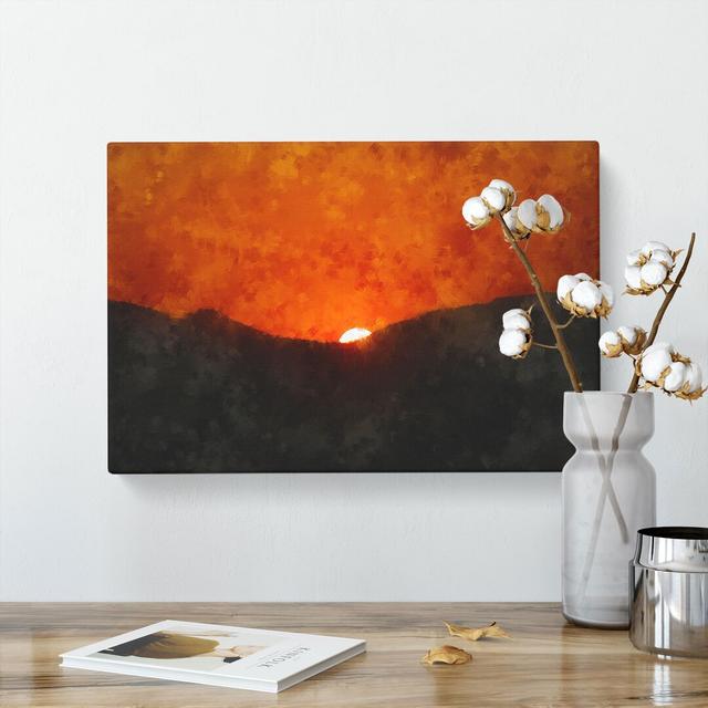 Sun Setting Behind The Mountains Painting - Wrapped Canvas Graphic Art East Urban Home Size: 40cm H x 60cm W x 3cm D on Productcaster.