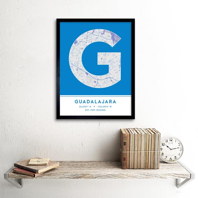 Guadalajara Mexico City Map Blue - Picture Frame Typography Wee Blue Coo on Productcaster.