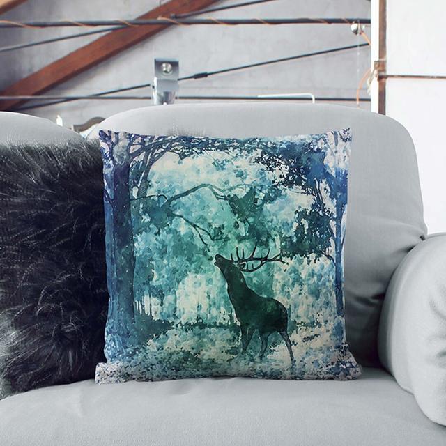 Deer Stag in a Blue Forest in Abstract Cushion with Filling East Urban Home Size: 55cm H x 55cm W x 20cm D, Backing Colour: White on Productcaster.