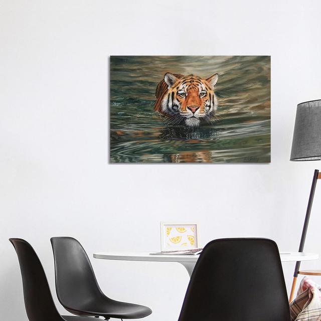 Tiger Water Front by David Stribbling - Wrapped Canvas Painting Latitude Run Size: 66.04cm H x 101.6cm W x 1.91cm D on Productcaster.