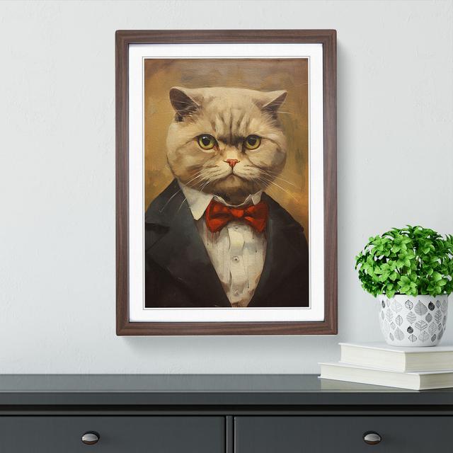 Cat Modern Happy Larry Format: Walnut Framed, Size: 46cm H x 34cm W x 2cm D on Productcaster.