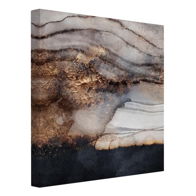 Painted Golden Marble Graphic Art Print on Canvas Canora Grey Size: 80cm H x 80cm W, Format: 330g/m² recycled canvas on Productcaster.