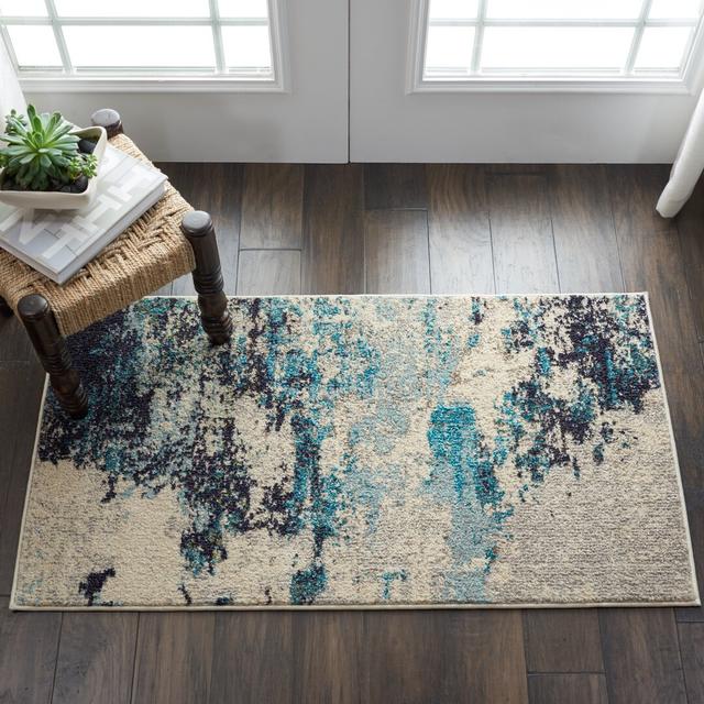 Shugart Power Loom Ivory/Teal Blue Rug Longshore Tides Rug Size: Rectangle 201 x 292cm on Productcaster.