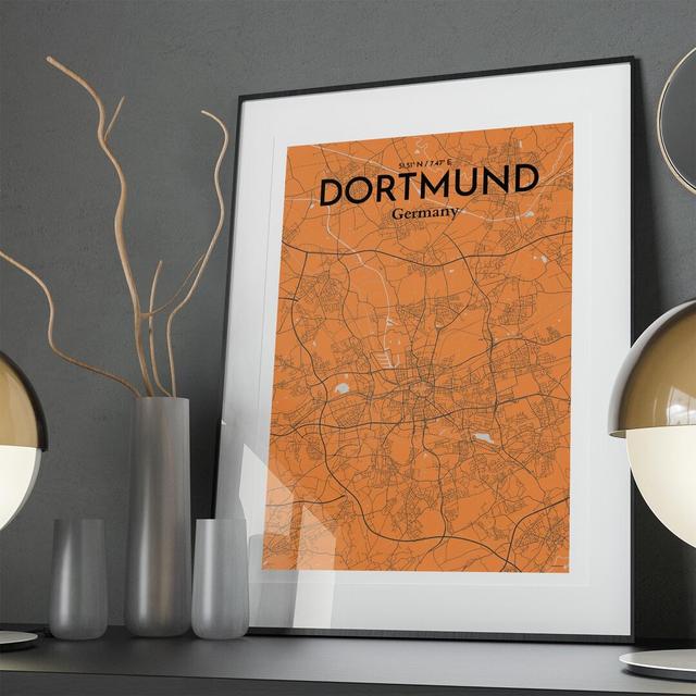 Dortmund City Map in Orange - Graphic Art Print on Paper Borough Wharf Size: 36cm H x 24cm W x 0.05cm D on Productcaster.