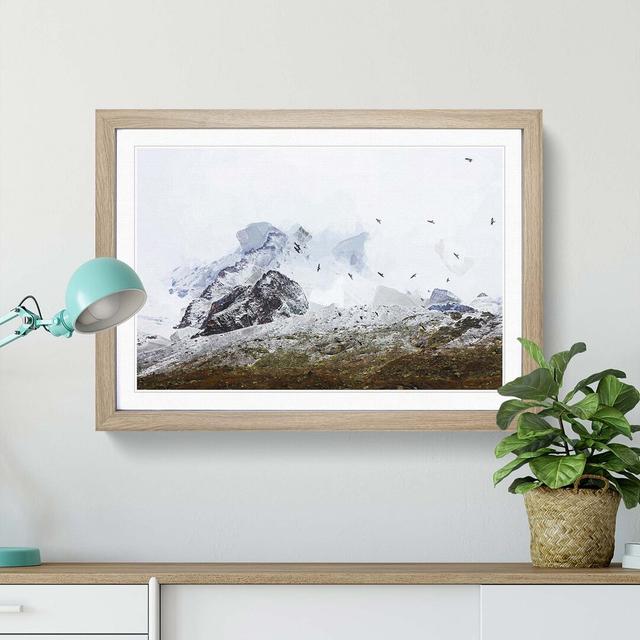 The Swiss Alps with a Flock of Birds in Abstract - Picture Frame Graphic Art Print East Urban Home Size: 60cm H x 91cm W x 2cm D, Frame Option: Oak on Productcaster.