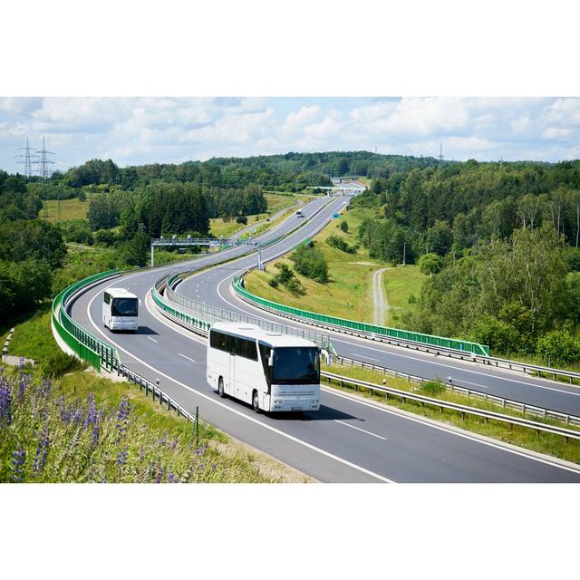 White Buses on Highway by Milos-Muller - Wrapped Canvas Photograph 17 Stories Size: 61cm H x 91cm W on Productcaster.