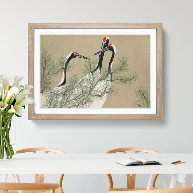 Three Cranes by Kamisaka Sekka - Picture Frame Painting East Urban Home Frame Option: Oak, Size: 48cm H x 65cm W x 2cm D on Productcaster.