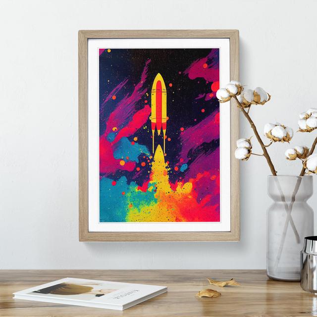 Paint Splashed Spaceship Rocket No.5 - Single Picture Frame Print 17 Stories Frame Colour: Oak, Size: 46cm H x 34cm W x 2cm D on Productcaster.