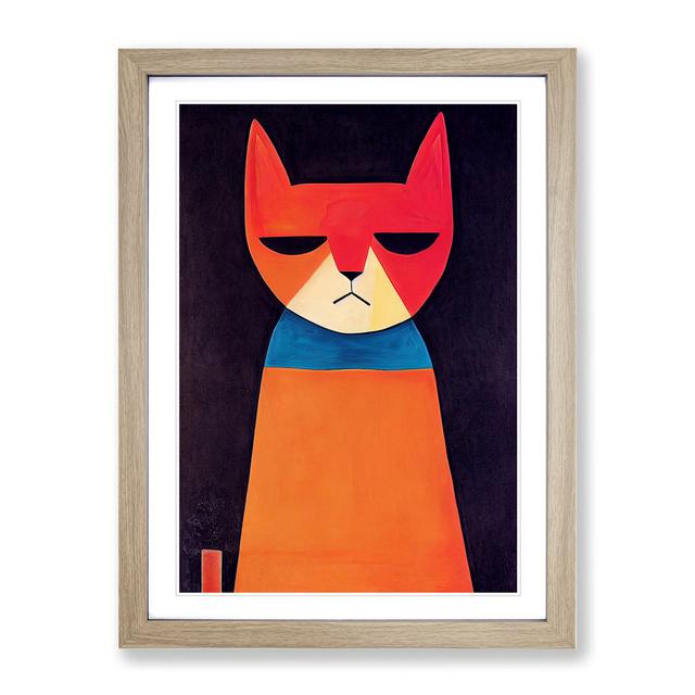 Contemporary Cat Abstract - Picture Frame Graphic Art Marlow Home Co. Frame Colour: Oak, Size: 34cm H x 25cm W x 2cm D on Productcaster.