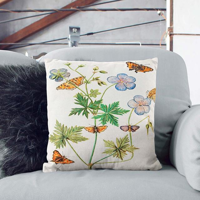 Butterflies and Pelargonium Flowers by A.B. De Boodt Cushion with Filling East Urban Home Size: 55cm H x 55cm W x 20cm D, Backing Colour: White on Productcaster.