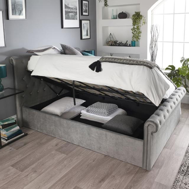 Javin Upholstered Ottoman Storage Bed Mercer41 Colour: Grey, Size: Double (4'6) on Productcaster.