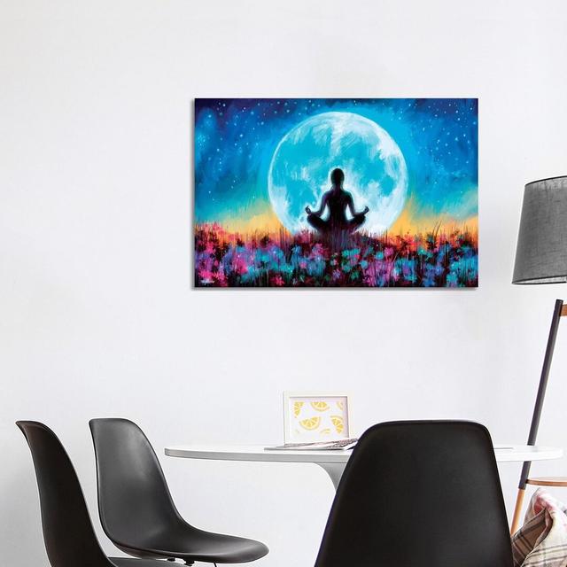 Moon Yoga by P.D. Moreno - Print on Canvas Latitude Run Size: 66.04cm H x 101.6cm W x 1.91cm D, Format: Wrapped Canvas on Productcaster.