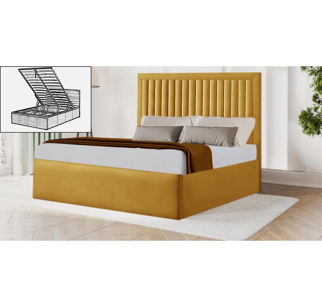 Balbur Upholstered Storage Bed Canora Grey Size: Small Double (4'), Colour: Yellow Mustard on Productcaster.