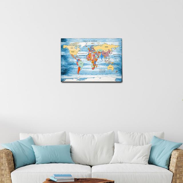 Map Of The World On Blue Wood Boards by Giallobus - No Frame Print Williston Forge Format: Plastic/Acrylic, Size: 70cm H x 100cm W on Productcaster.