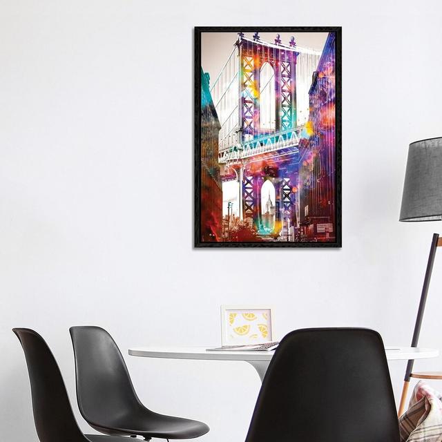 Time Travel At The Brooklyn Bridge by David Loblaw - Print on Canvas Ebern Designs Size: 101.6cm H x 66.04cm W x 3.81cm D, Format: Black Framed on Productcaster.