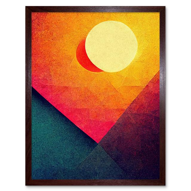 Abstract Geometric Retro Eclipse Moon Sunset - Print Wee Blue Coo Size: 43cm H x 33cm W x 2cm D, Format: Brown Framed Paper on Productcaster.