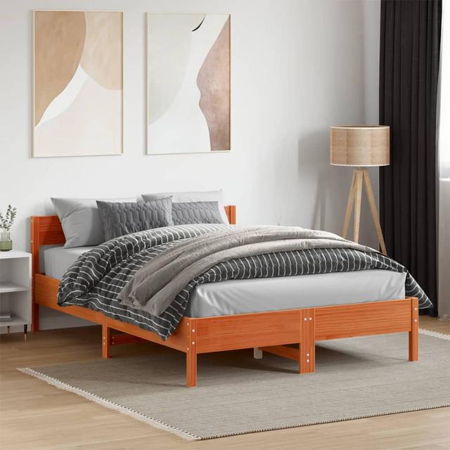 Vidaxl Bed Frame With Headboard Solid Wood Pine Marlow Home Co. Colour: Wax Brown, Size: Double (4'6) on Productcaster.