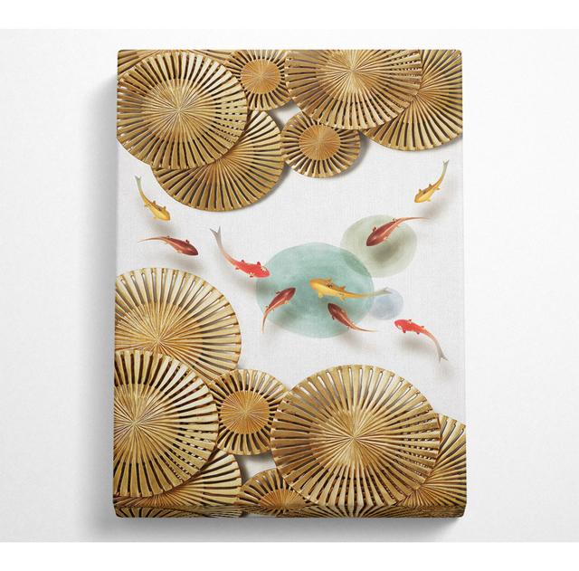 Gold Wheeled Shapes, With Fish Canvas Print House of Hampton Size: 81.3cm H x 50.8cm W on Productcaster.