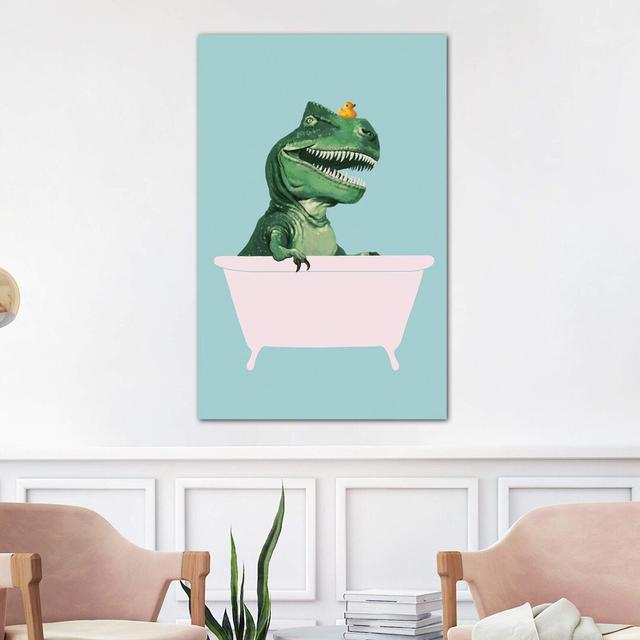 Playful T Rex in Bathtub in Green by Big Nose Work - Wrapped Canvas Graphic Art Print Happy Larry Format: Wrapped Canvas, Size: 101.6cm H x 66.04cm W on Productcaster.