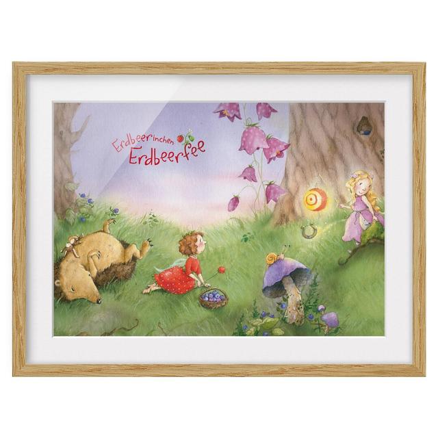 Strawberry Fairy in the Woods Framed Painting Print on Paper East Urban Home Size: 70cm H x 100cm W, Frame Options: Natural oak wood on Productcaster.