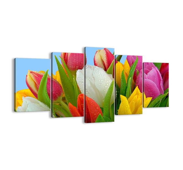 A Floral Rainbow with Dew Drops - 5 Piece Unframed Photograph Print Set on Canvas Brayden Studio Size: 85cm H x 160cm W x 1.8cm D on Productcaster.