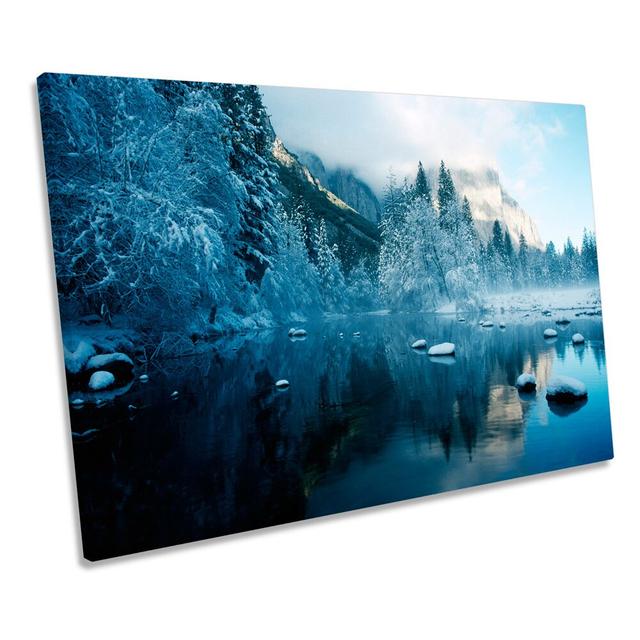 Winter Scene Snow River Mountain - Wrapped Canvas Print Union Rustic Size: 61cm H x 91.4cm W x 4cm D on Productcaster.