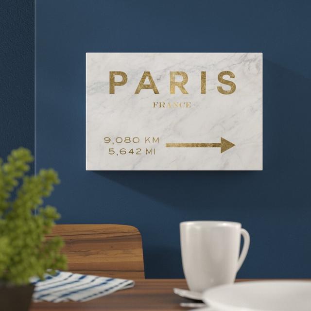 'Paris to LA Road Sign Marble' Textual Art on Canvas Oliver Gal Size: 76cm H x 114cm W x 4cm D on Productcaster.