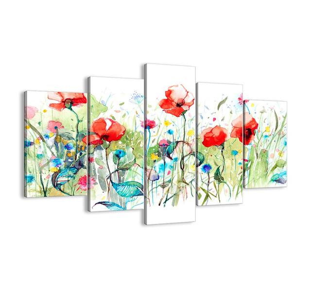 'May Blossoming Meadow' - 5 Piece Graphic Art Print Set on Canvas Brayden Studio Size: 100cm H x 150cm W x 1.8cm D on Productcaster.