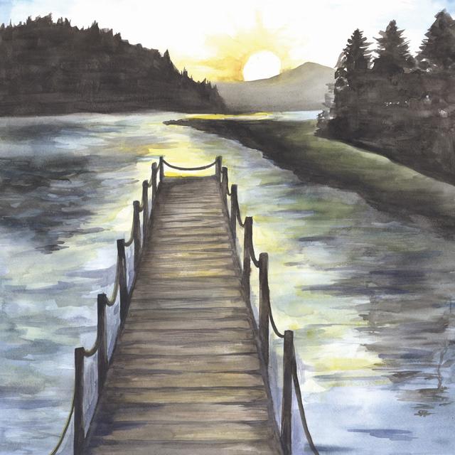 Lake Dock Sun Rise - Wrapped Canvas Painting Alpen Home Size: 51cm H x 51cm W on Productcaster.