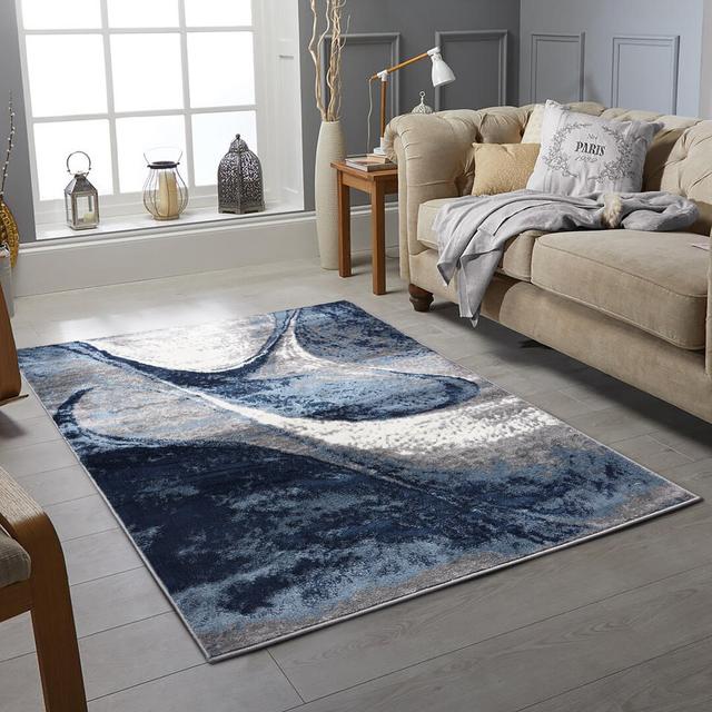 Cepeda Dhurrie Navy/Grey Rug Metro Lane Rug Size: Rectangle 80 x 150cm on Productcaster.