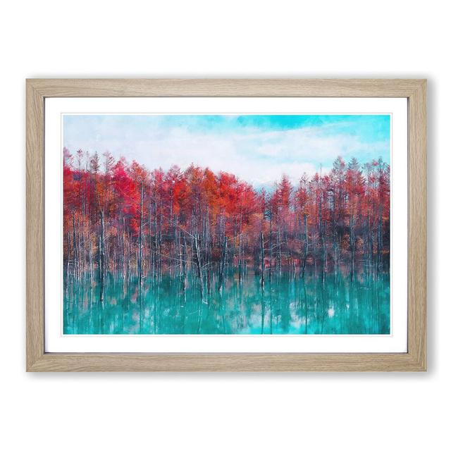 Blue Pond In Hokkaido Japan Painting - Single Picture Frame Print on MDF East Urban Home Format: Oak, Size: 24cm H x 33cm W x 2cm D on Productcaster.