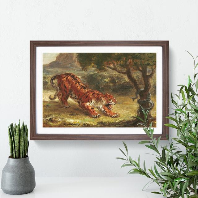 Tiger and Snake by Eugene Delacroix - Picture Frame Painting on MDF East Urban Home Frame Option: Walnut, Size: 36cm H x 48cm W x 2cm D on Productcaster.