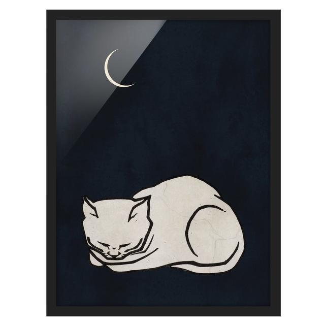 Sleeping Cat Illustration - Picture Frame Graphic Art Marlow Home Co. Size: 100cm H x 70cm W x 2cm D, Frame Option: Black Framed on Productcaster.