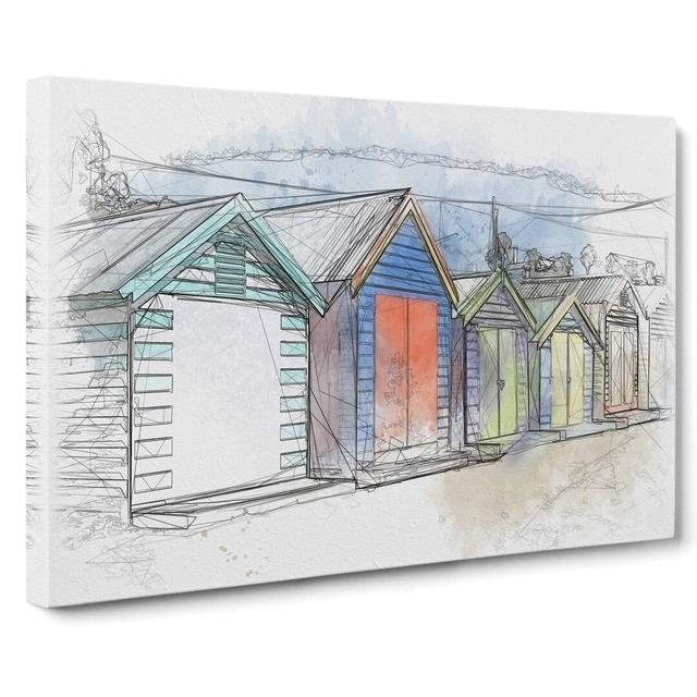 Colourful Beach Huts Sketch East Urban Home Size: 35cm H x 50cm W x 3cm D on Productcaster.