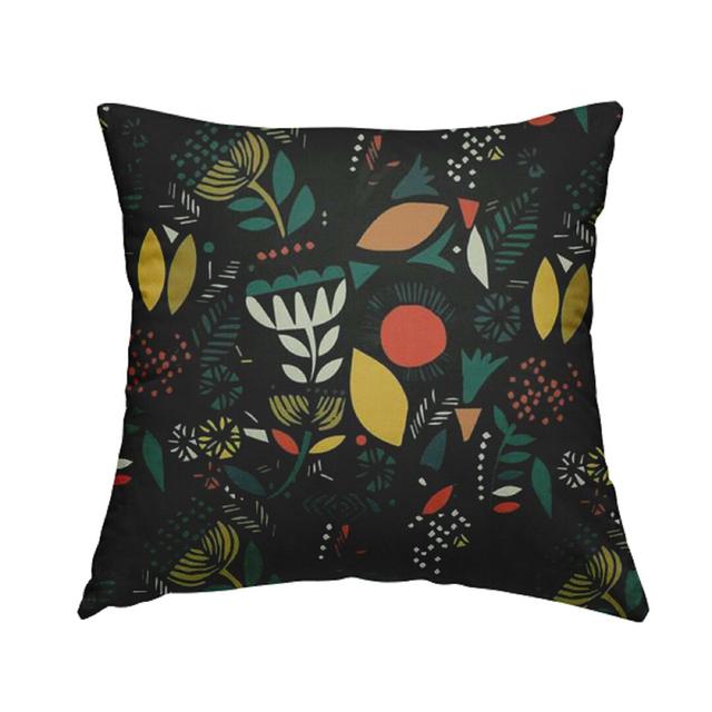 Maria Floral Cushion with Filling Latitude Vive Size: 43cm H x 43cm W x 5cm D, Colour: Black/Green/Yellow on Productcaster.