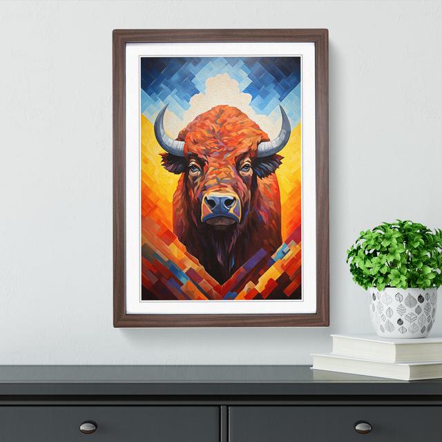 Buffalo Hard Edge Painting No.3 - Single Picture Frame Print on Wood Natur Pur Size: 46cm H x 34cm W x 2cm D, Format: Walnut Framed on Productcaster.