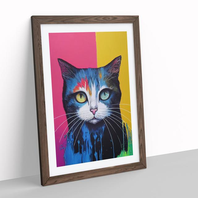 Cat Dripping No.2 - Picture Frame Graphic Art 17 Stories Size: 34cm H x 25cm W x 2cm D, Frame Colour: Brown Framed on Productcaster.