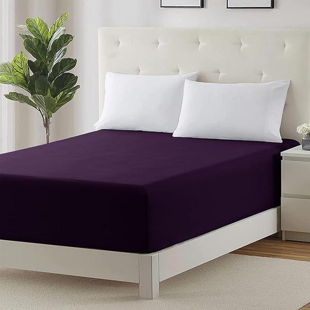 Extra Deep 30Cm Plain Fitted Sheet, Elastic Pocket Breathable 17 Stories Size: Single (3'), Colour: Aubergine on Productcaster.