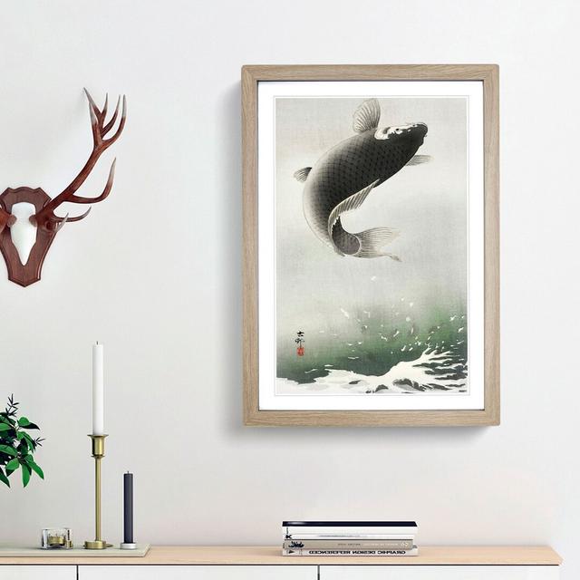 Leaping Carp Fish by Ohara Koson - Picture Frame Painting Print East Urban Home Frame Option: Oak Framed, Size: 36cm H x 27cm W x 2cm D on Productcaster.