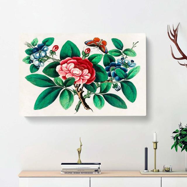 Flowers & Butterfly - Wrapped Canvas Painting Print East Urban Home Size: 40cm H x 60cm W x 3cm D on Productcaster.