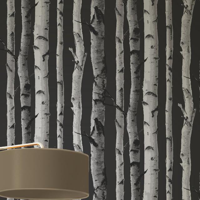 Distinctive Birch Tree Sidewall 10m x 52cm Wallpaper Roll East Urban Home Colour: Black on Productcaster.