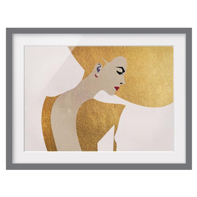 Lady with Hat in Gold - Picture Frame Graphic Art Canora Grey Frame Option: Grey Framed, Size: 30cm H x 40cm W x 2cm D on Productcaster.