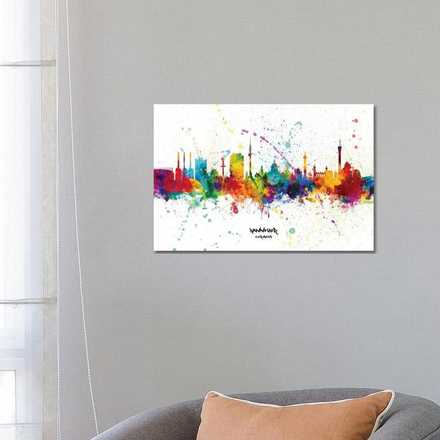 Hannover Germany Skyline Splash by Michael Tompsett - Wrapped Canvas Gallery-Wrapped Canvas Giclée Latitude Run Size: 45.72cm H x 66.04cm W x 1.9cm D on Productcaster.