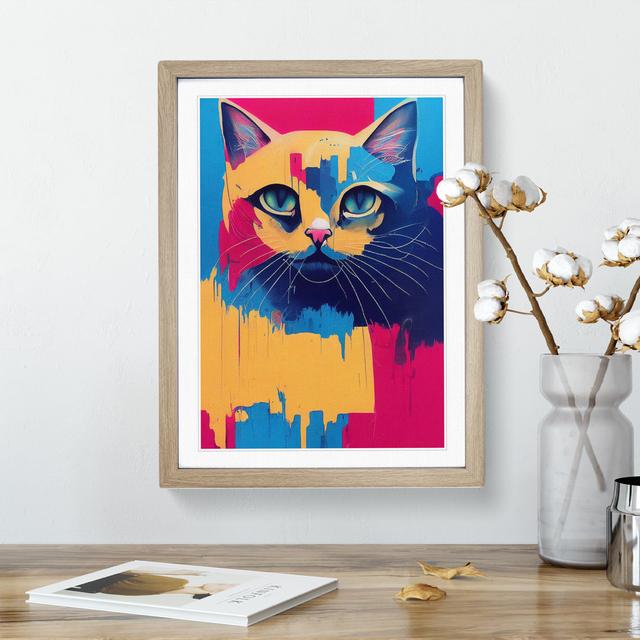 Cat Drip - Picture Frame Graphic Art 17 Stories Size: 34cm H x 25cm W x 2cm D, Frame Colour: Oak on Productcaster.