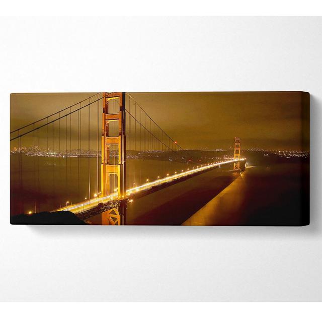 San Francisco Bridge Golden Mist - Print Ebern Designs Size: 71cm H x 162.5cm W x 10cm D on Productcaster.