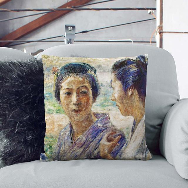 A Stroll by Fujishima Takeji Cushion with Filling East Urban Home Size: 55 x 55 cm, Backing Colour: Stone on Productcaster.