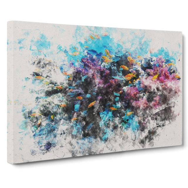 Coral Reef and Fish Vol.1 Watercolour - Wrapped Canvas Graphic Art East Urban Home Size: 40cm H x 60cm W x 3cm D, Format: Wrapped Canvas on Productcaster.