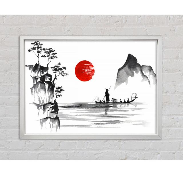 Chinese Fisherman Under The Red Sun - Print Ophelia & Co. Size: 84.1cm H x 118.9cm W x 3.3cm D, Format: Light Grey Framed Canvas on Productcaster.