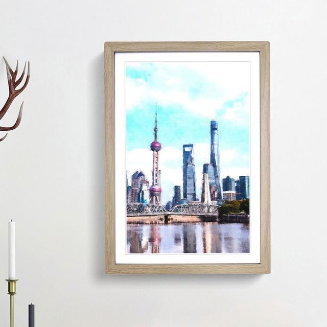 Shanghai Skyline Reflection - Picture Frame Painting Print East Urban Home Size: 87cm H x 62cm W x 2cm D, Frame Option: Oak Framed on Productcaster.